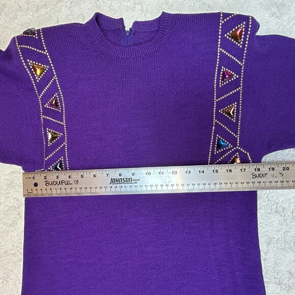 St. John by Marie Gray Mini Sheath Sweater Dress Knit Embellished Purple Size 8 - Picture 7 of 9